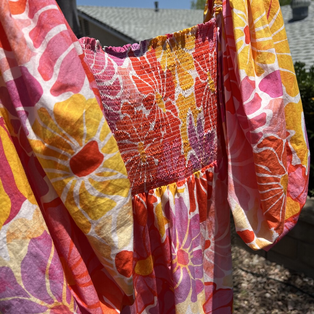 NWT Sundress Emilia Long Dress Saleya Print Pink Puff Sleeves Size XS fits Small - Picture 7 of 8